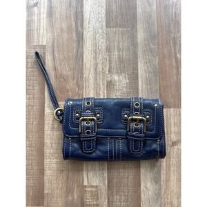 Y2K 90s Rafe Chunky Buckle Sapphire Blue Wristlet Wallet Clutch
